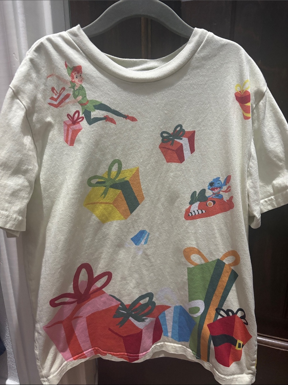 Disney White Kids Tee with Colorful Gift & Character Print